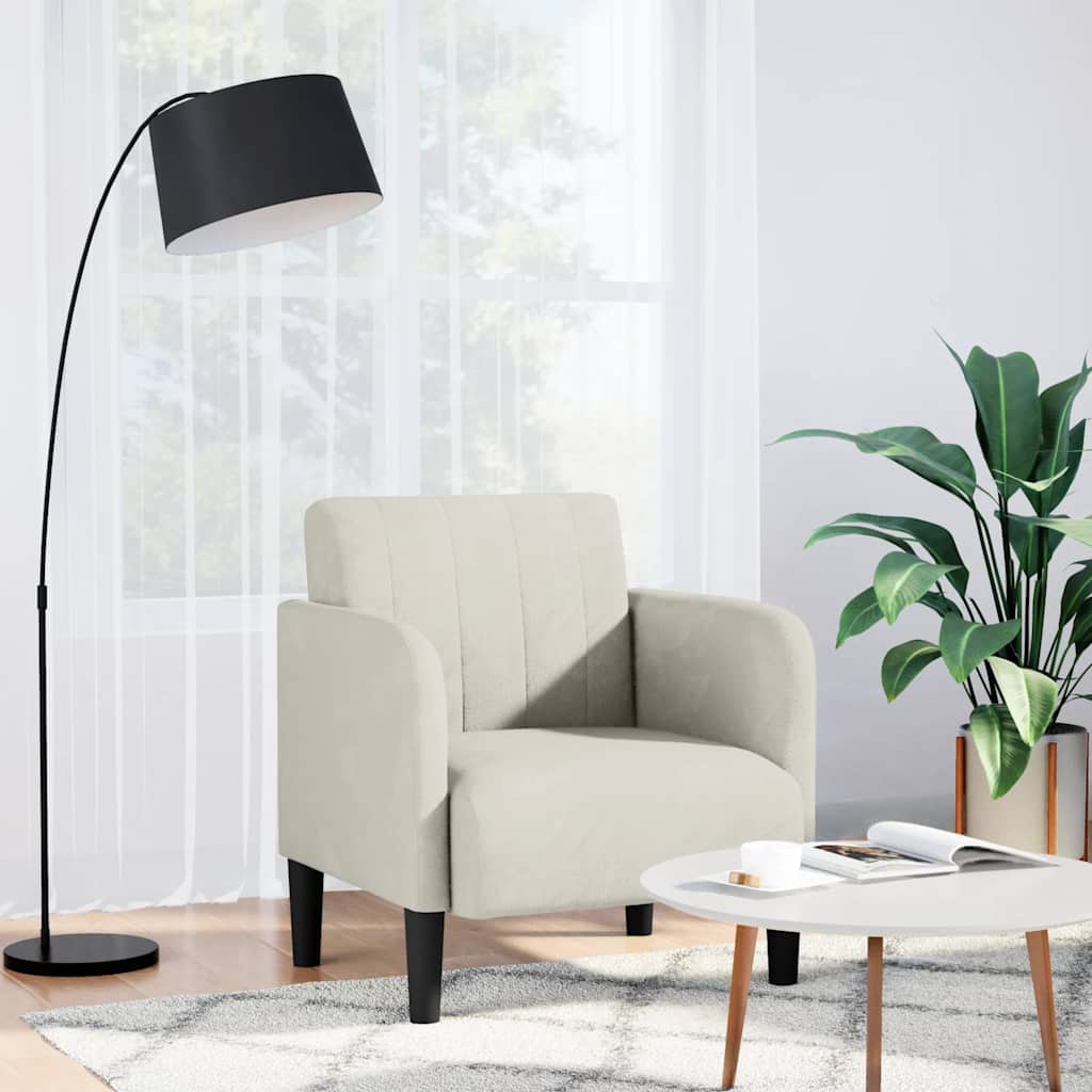 Poltrona com apoio de braços 54 cm veludo creme