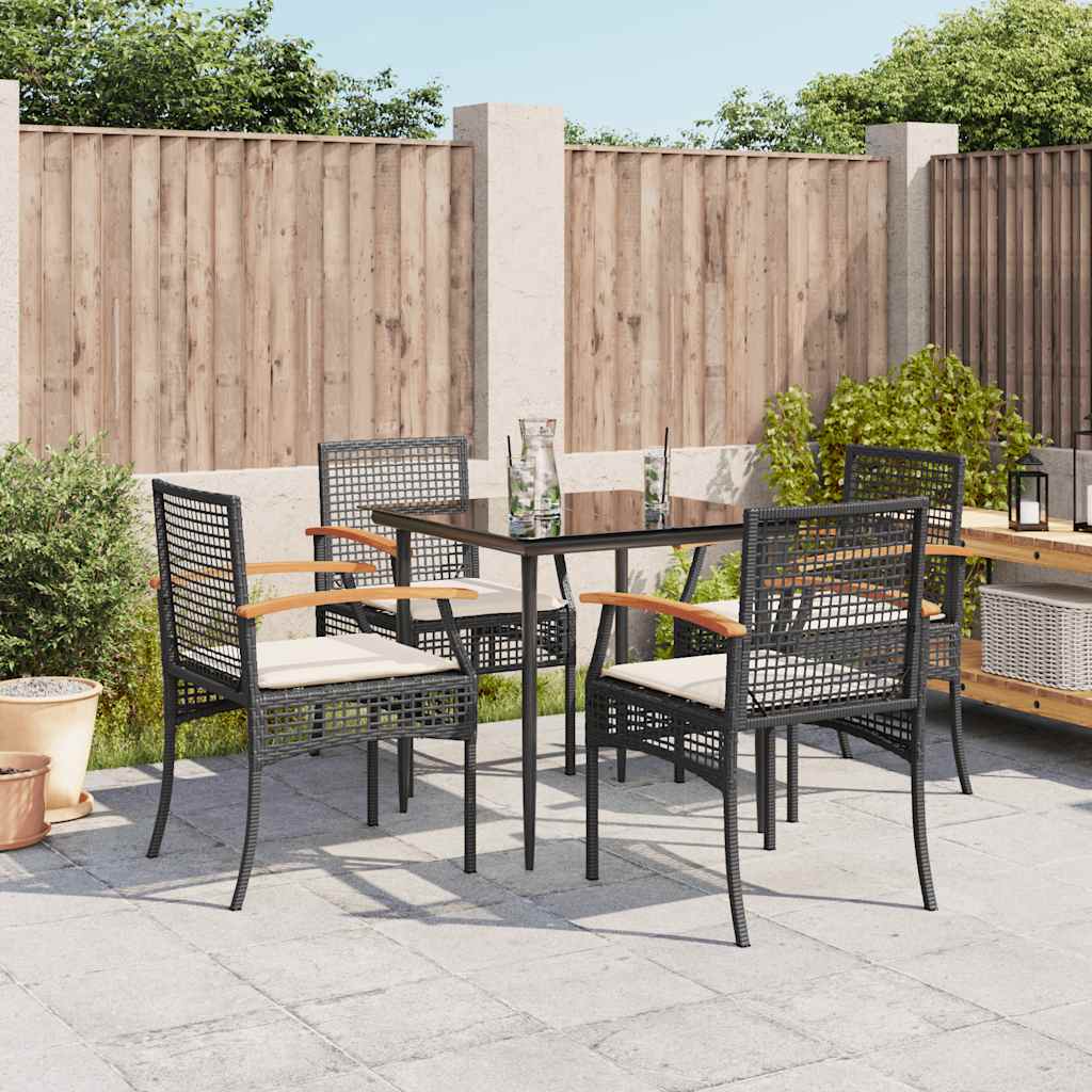 5 Pcs conjunto de jantar p/ jardim c/ almofadões vime PE preto
