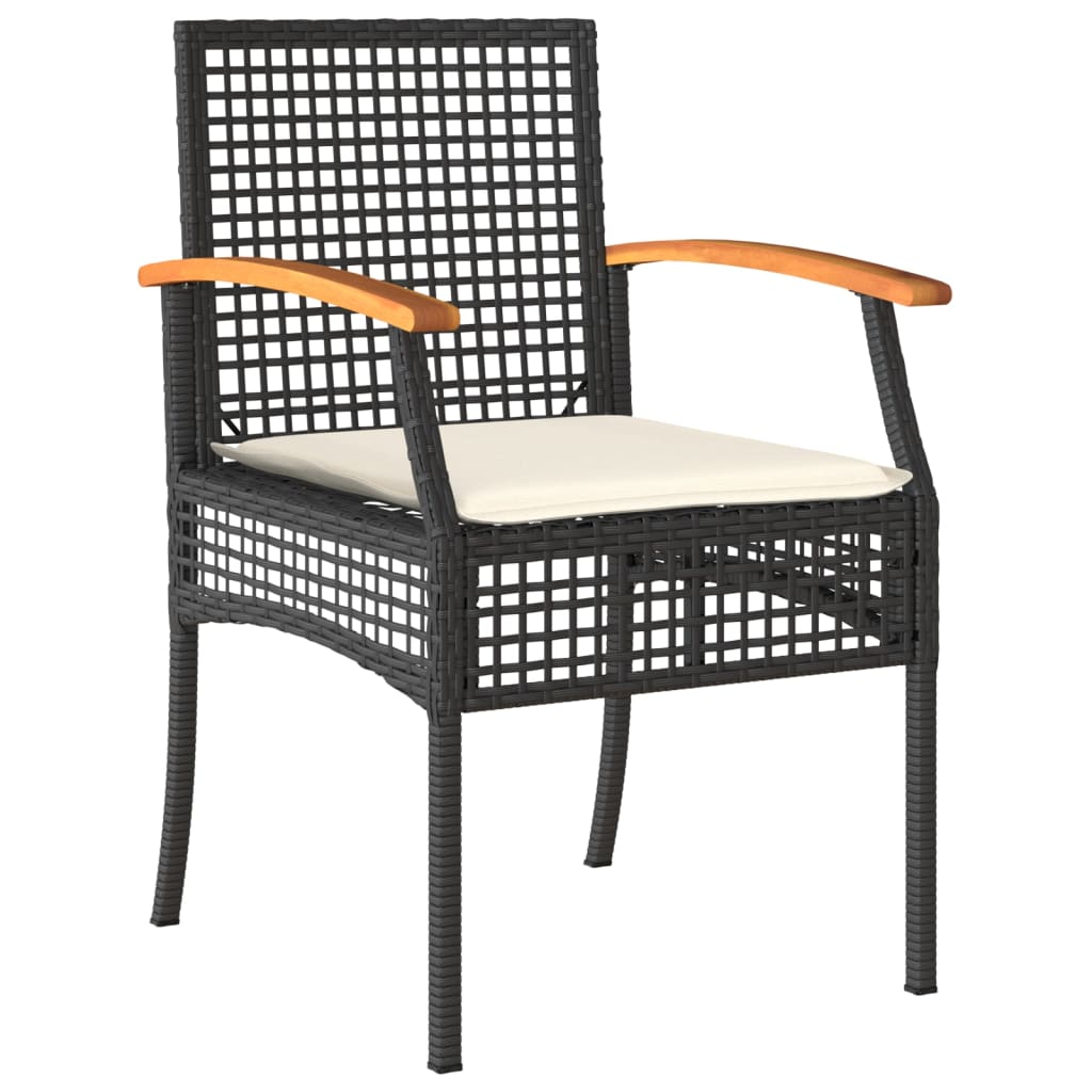 5 Pcs conjunto de jantar p/ jardim c/ almofadões vime PE preto