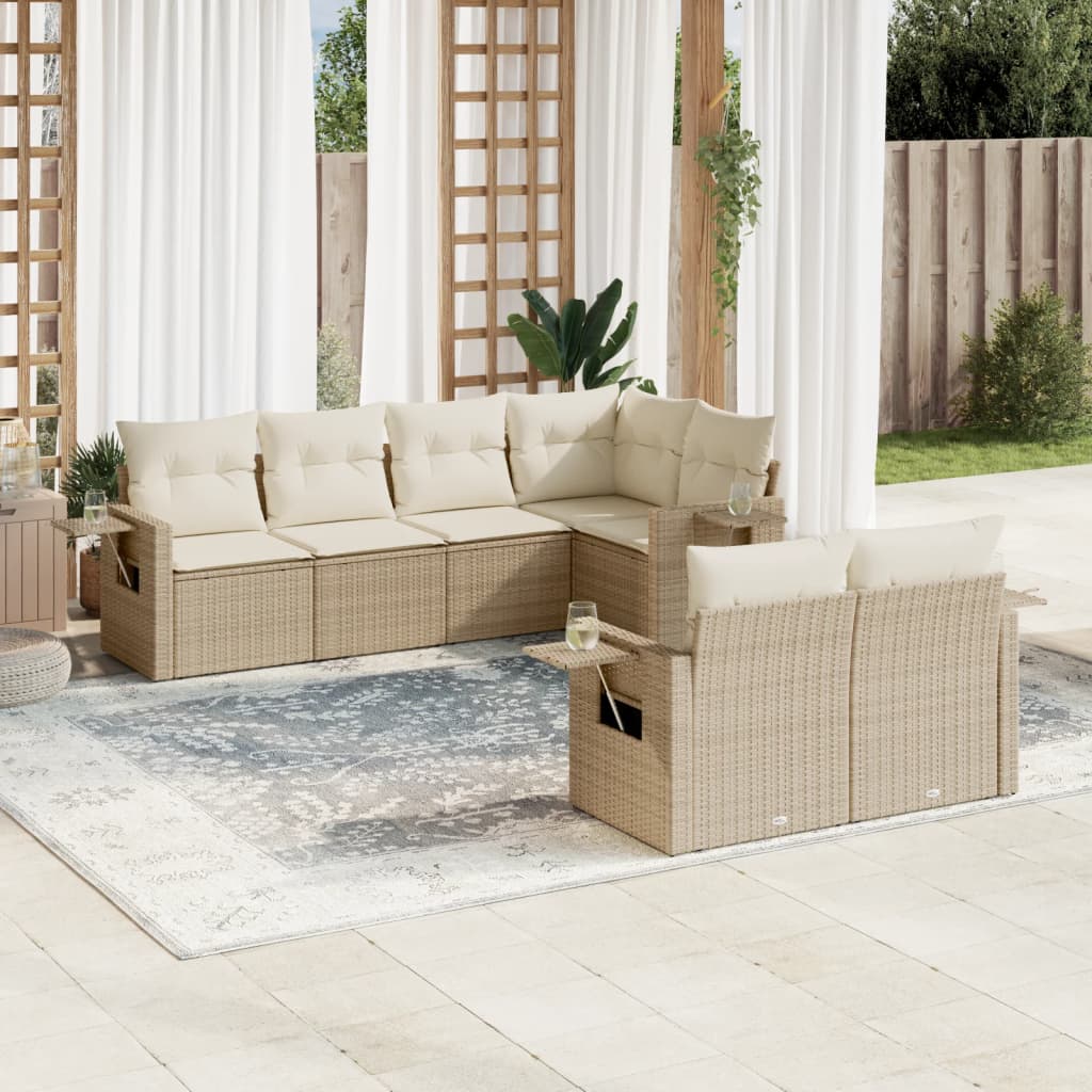 7 Pcs conjunto de sofás p/ jardim com almofadões vime PE bege