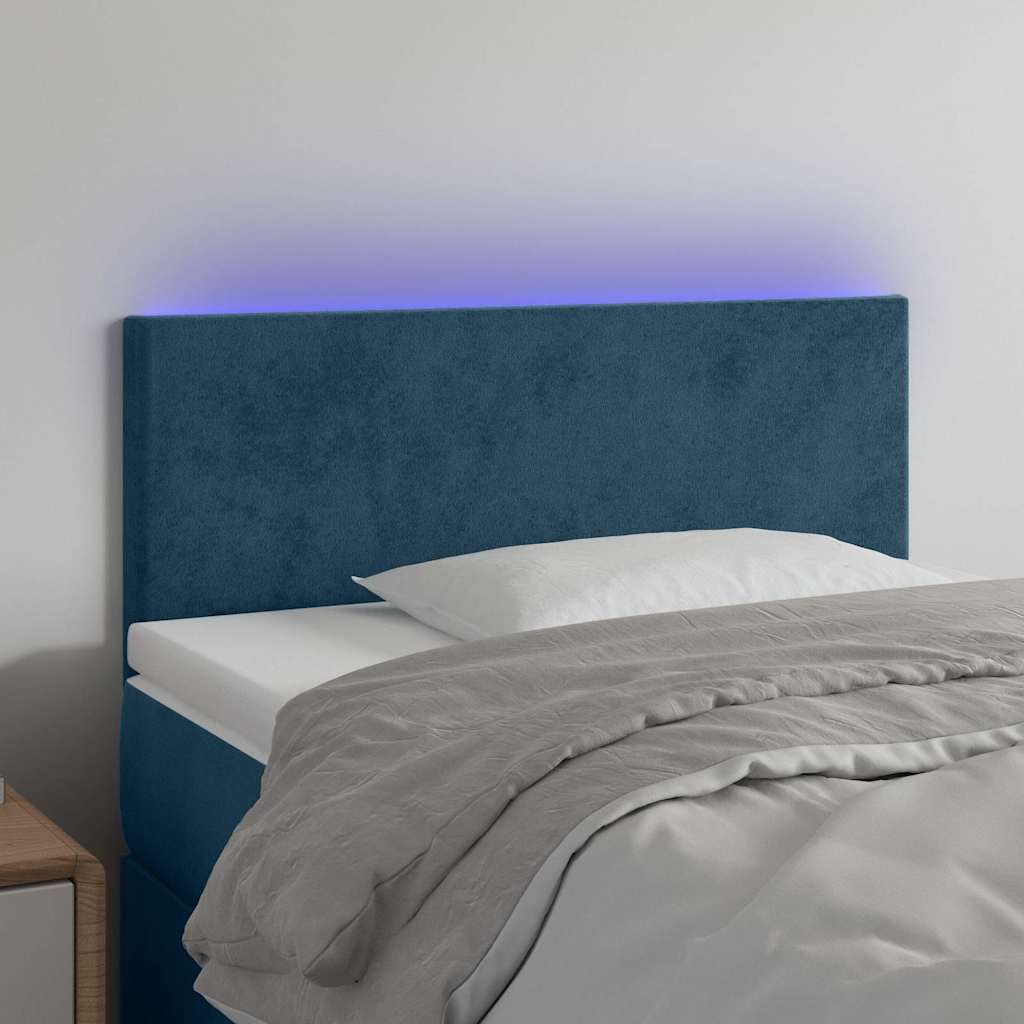 Cabeceira de cama c/ luzes LED veludo 100x5x78/88cm azul-escuro