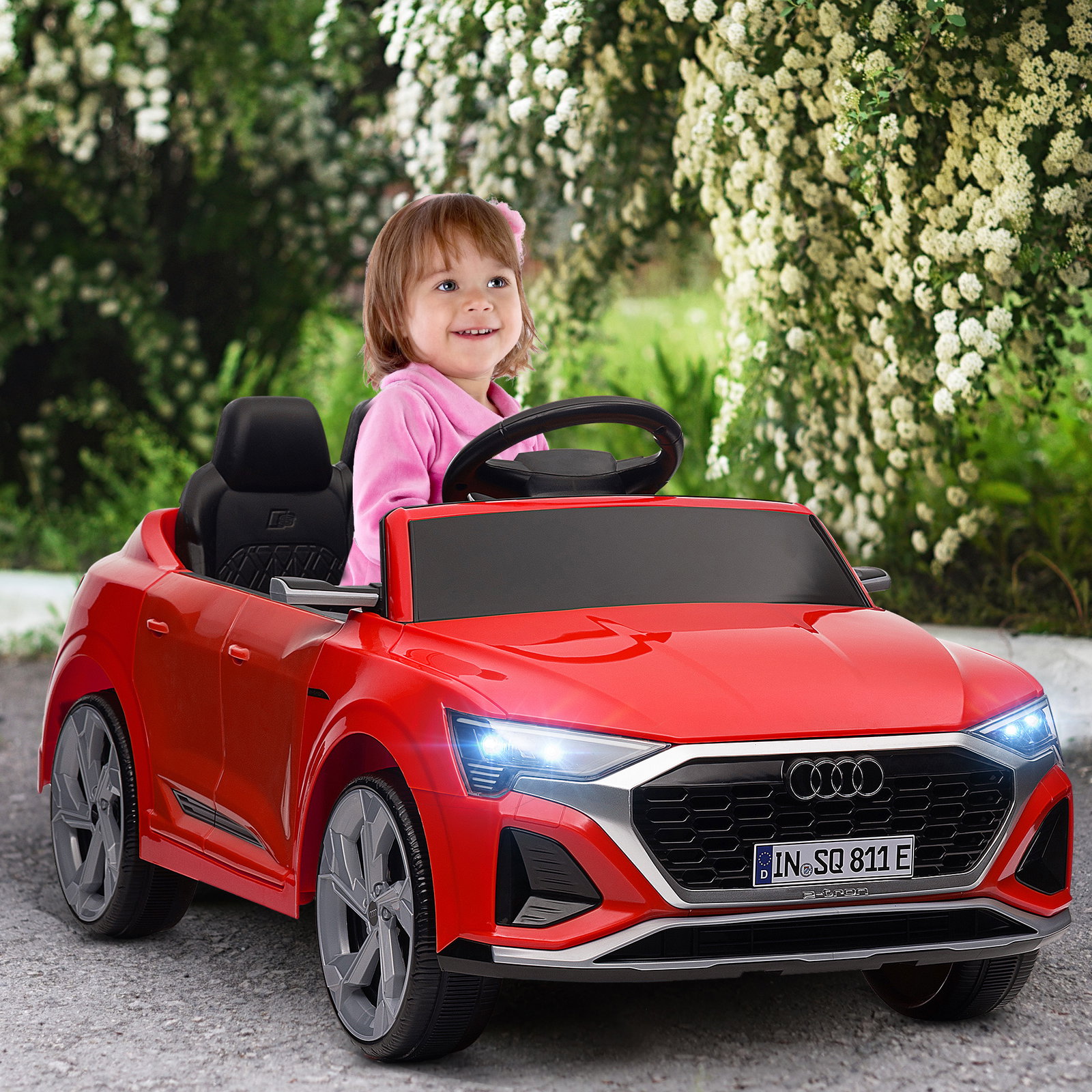 Carro elétrico para crianças carro audi q8 etron sportback infantil 12v faróis buzina e música 98x49,5x43 cm vermelho
