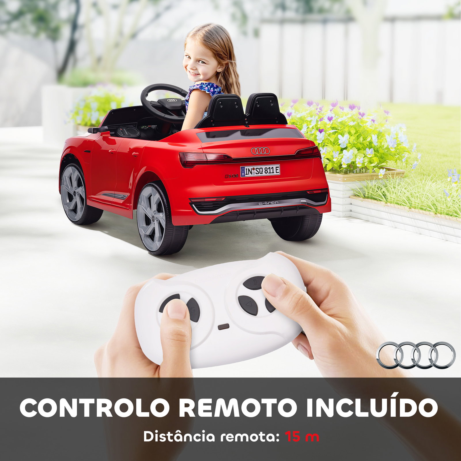 Carro elétrico para crianças carro audi q8 etron sportback infantil 12v faróis buzina e música 98x49,5x43 cm vermelho