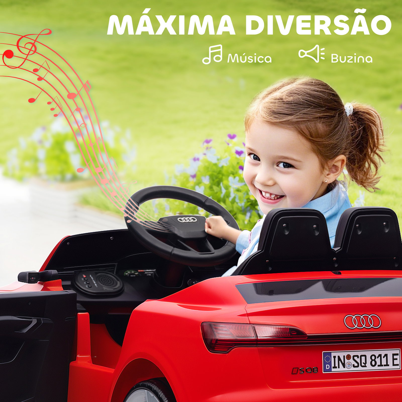 Carro elétrico para crianças carro audi q8 etron sportback infantil 12v faróis buzina e música 98x49,5x43 cm vermelho