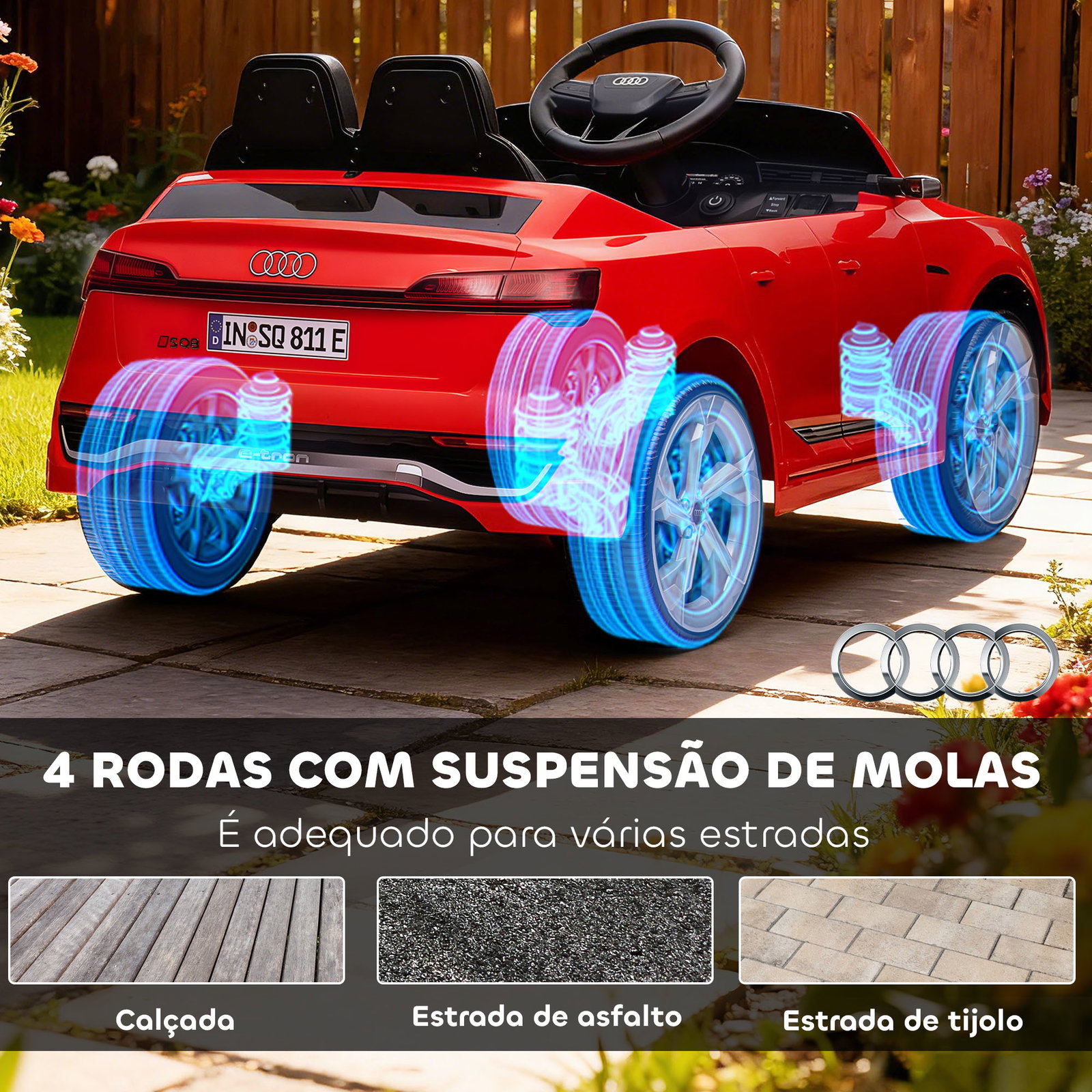 Carro elétrico para crianças carro audi q8 etron sportback infantil 12v faróis buzina e música 98x49,5x43 cm vermelho
