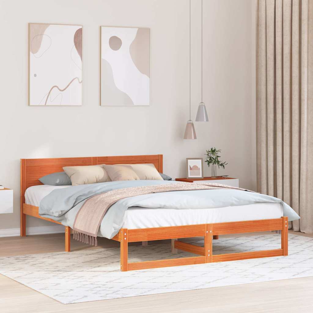 Estrutura da cama com cabeceira marrom cera 140 x 200 cm