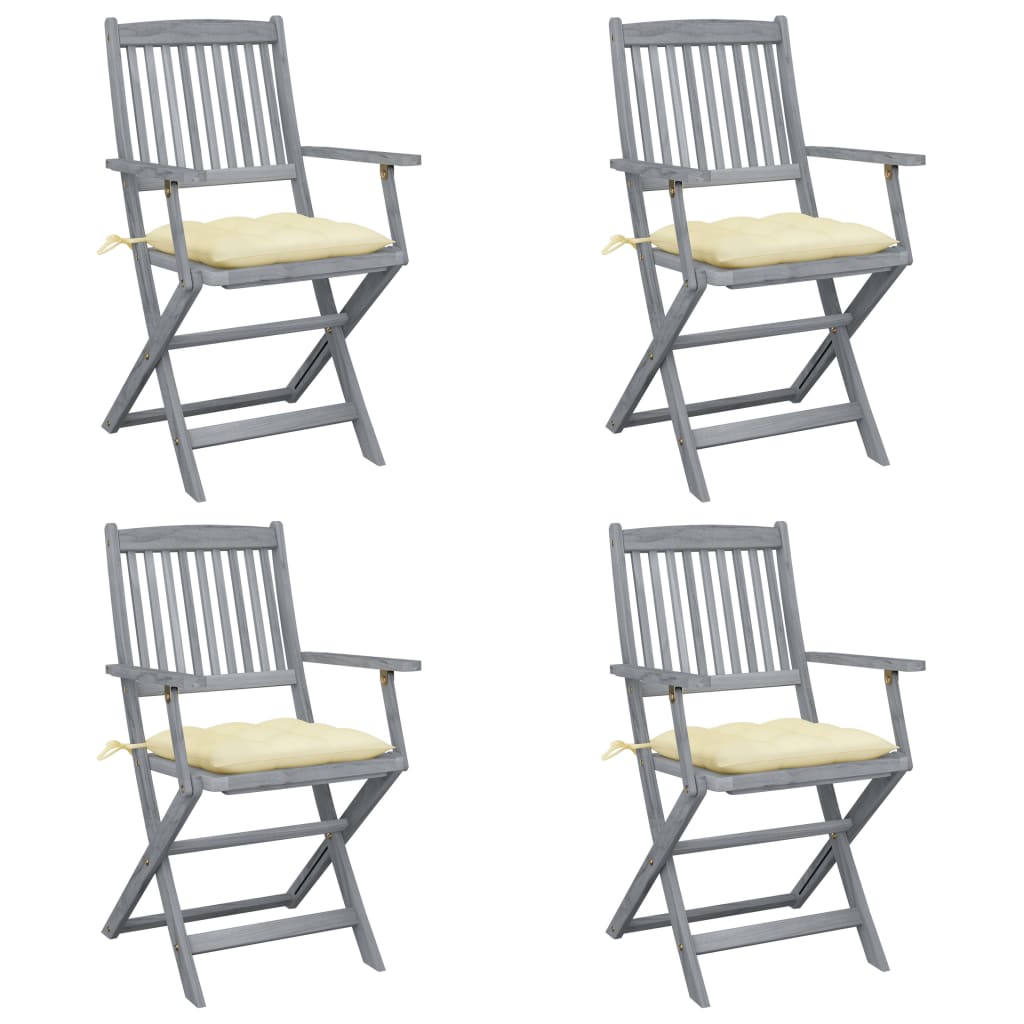 Cadeiras exterior dobráveis c/ almofadões 4 pcs acácia maciça