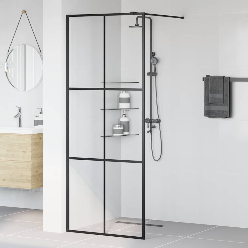 Divisória de chuveiro 80x195 cm vidro transparente esg preto
