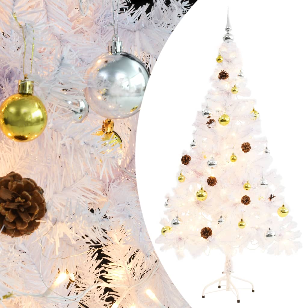 Árvore de natal artificial pré-iluminada enfeites 150cm branco