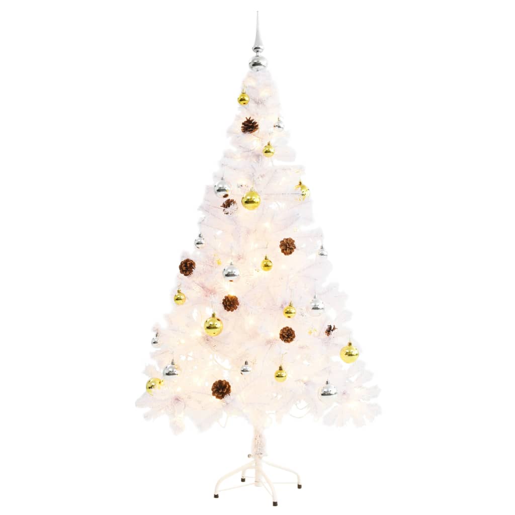 Árvore de natal artificial pré-iluminada enfeites 150cm branco