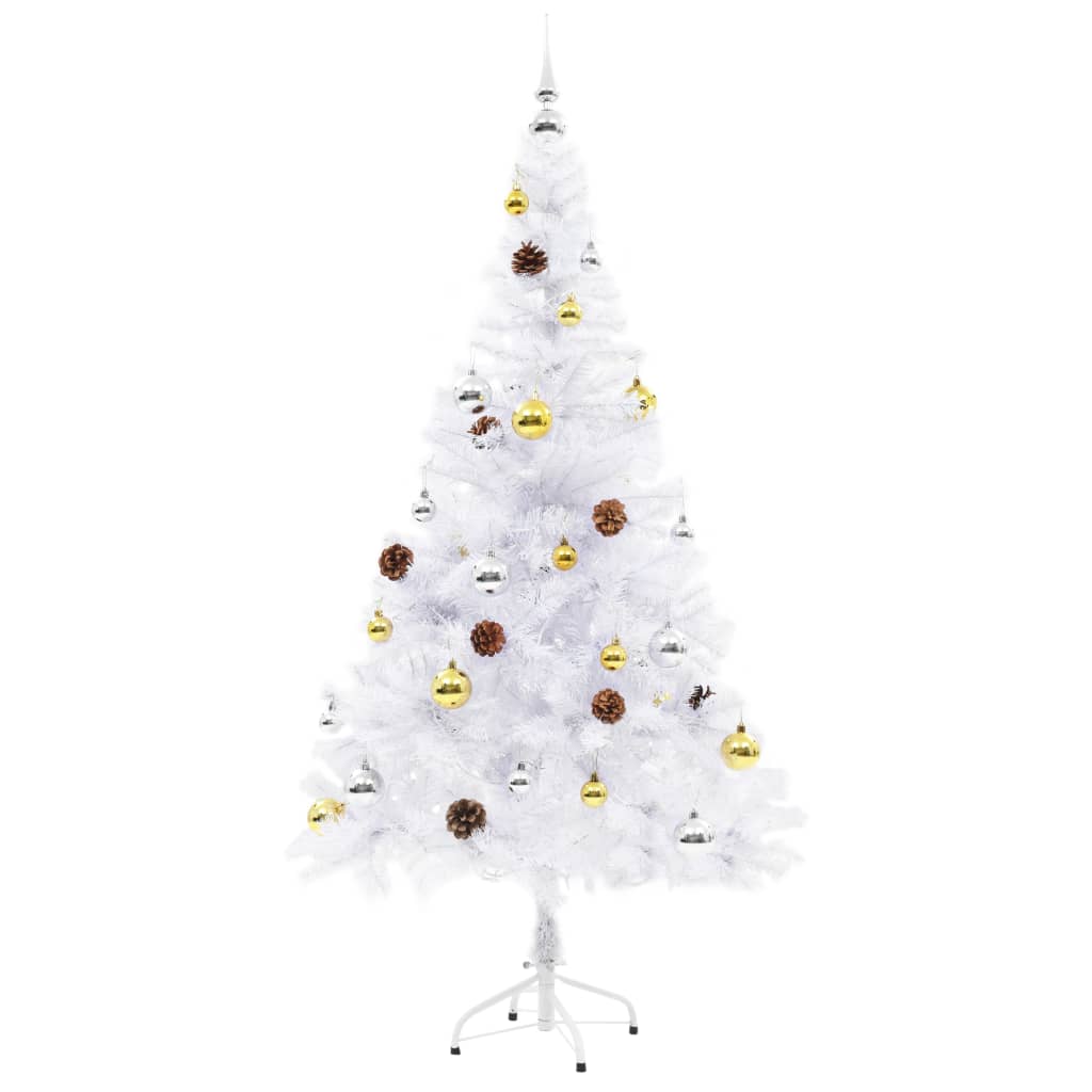 Árvore de natal artificial pré-iluminada enfeites 150cm branco
