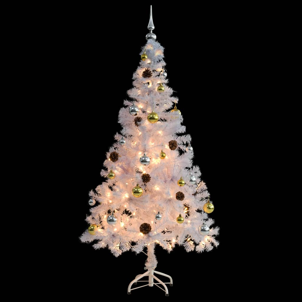 Árvore de natal artificial pré-iluminada enfeites 150cm branco