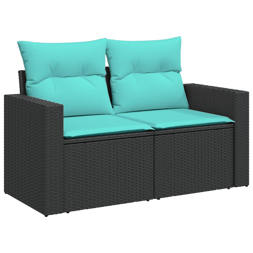 10 Pcs conjunto de sofás p/ jardim c/ almofadões vime PE preto
