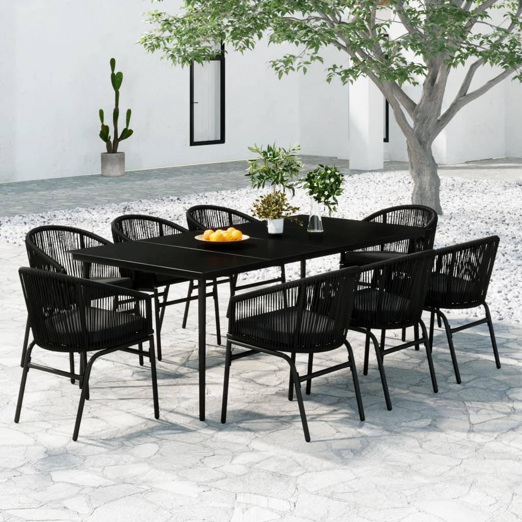 9 Pcs conjunto de jantar para jardim preto