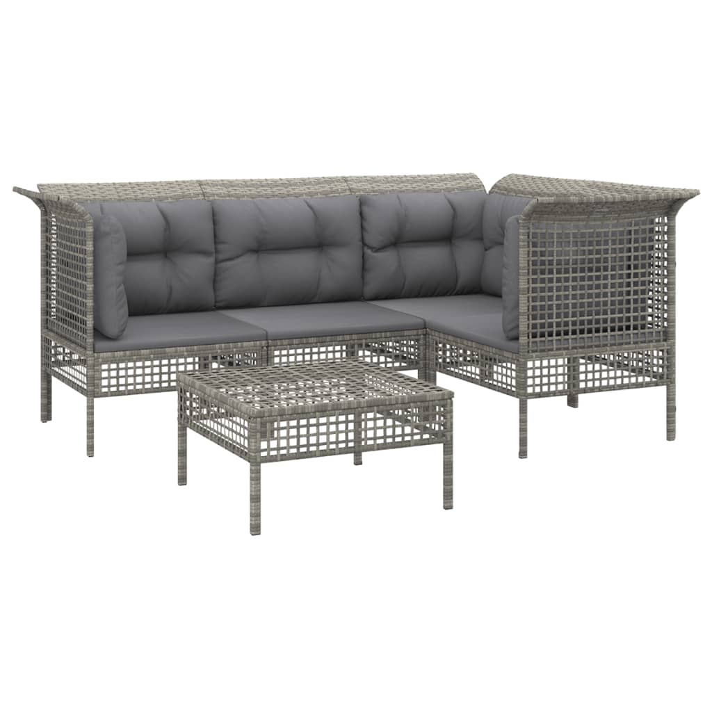 5 Pcs conjunto lounge de jardim c/ almofadões vime PE cinzento