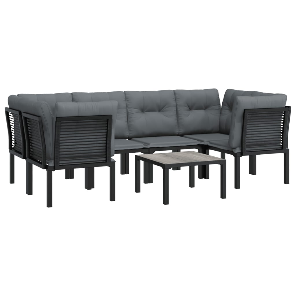 7 Pcs conjunto lounge de jardim vime PE preto e cinzento
