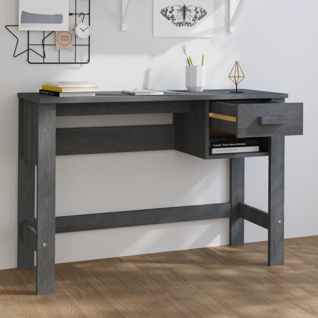 Secretária hamar 110x40x75 cm pinho maciço cinza-escuro