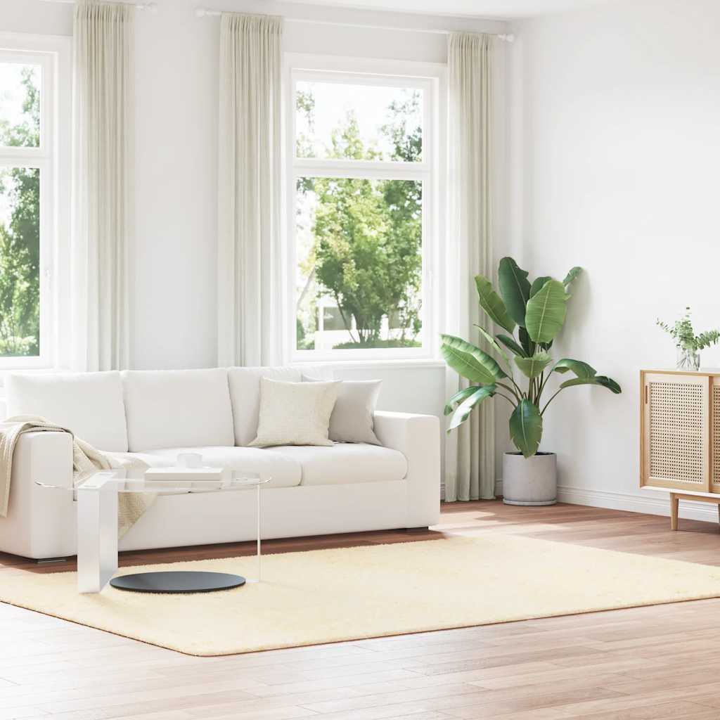 Tapete shaggy de pelo alto navarra 200x290 cm poliéster creme