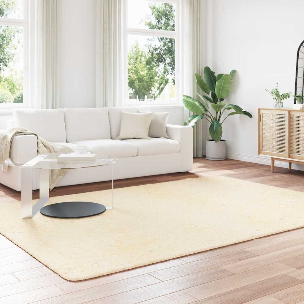 Tapete shaggy de pelo alto navarra 200x290 cm poliéster creme