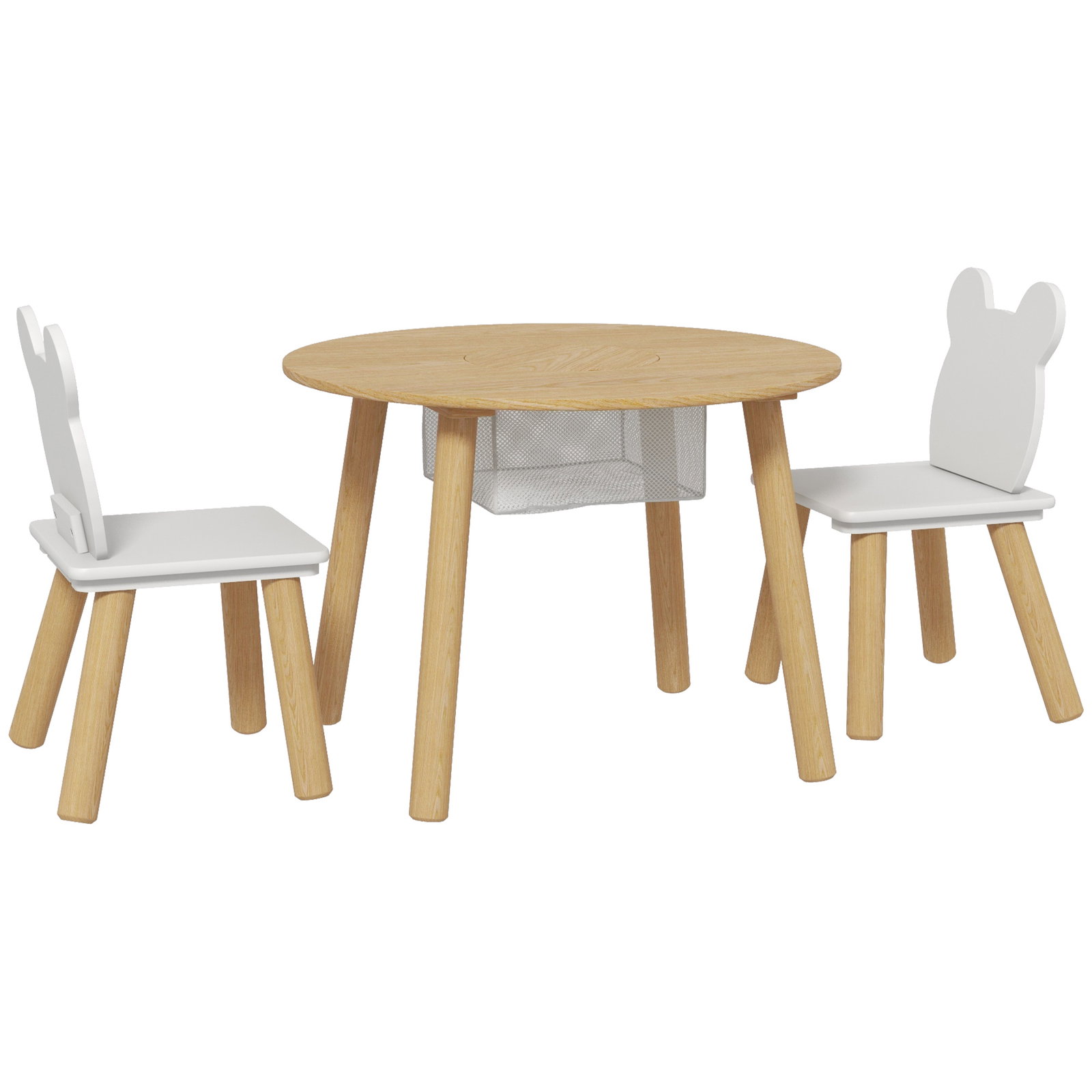 Mesa infantil com 2 cadeiras com espaço de arrumação para crianças de 3-6 anos para sala de jogos dormitório madeira e branco