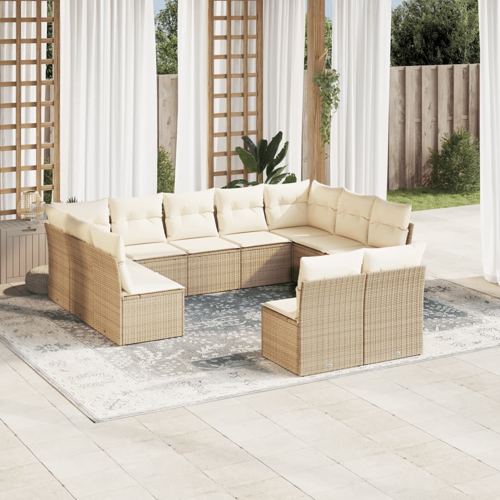 11 Pcs conjunto sofás de jardim c/ almofadões vime PE bege