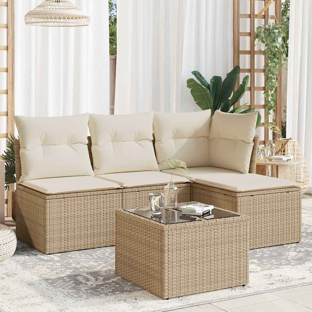 5 Pcs conjunto de sofás p/ jardim com almofadões vime PE bege