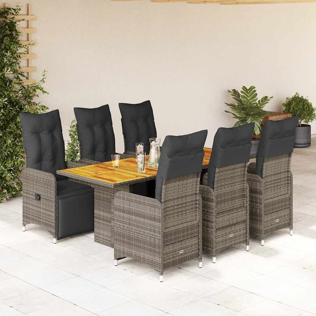 7 Pcs conjunto bistrô de jardim c/ almofadões vime PE cinza