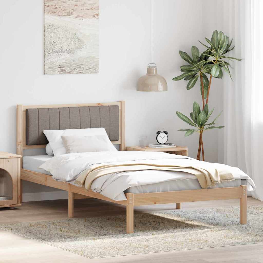 Estrutura de cama com cabeceira estofada cinzento-acastanhado