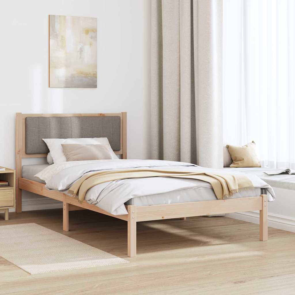 Estrutura de cama com cabeceira estofada cinzento-acastanhado