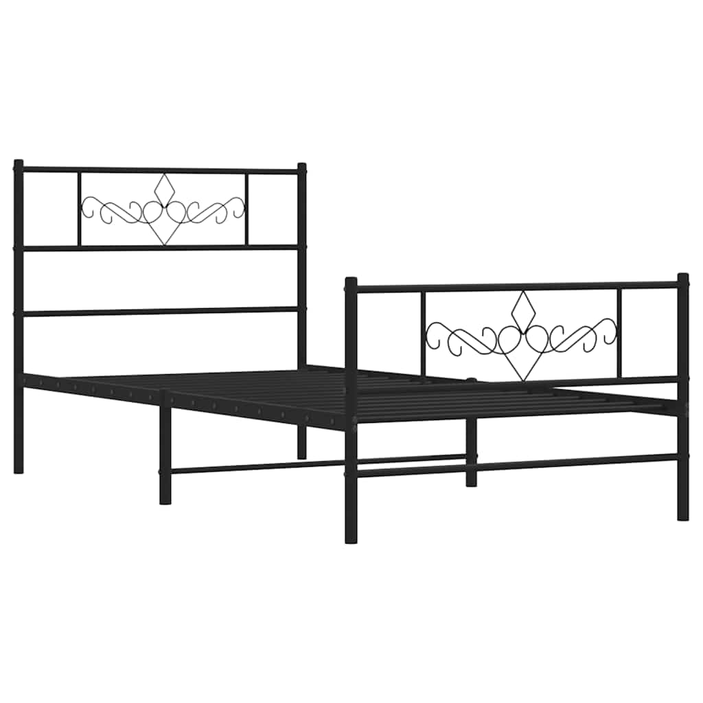 Estrutura de cama com cabeceira e pés 100x190 cm metal preto