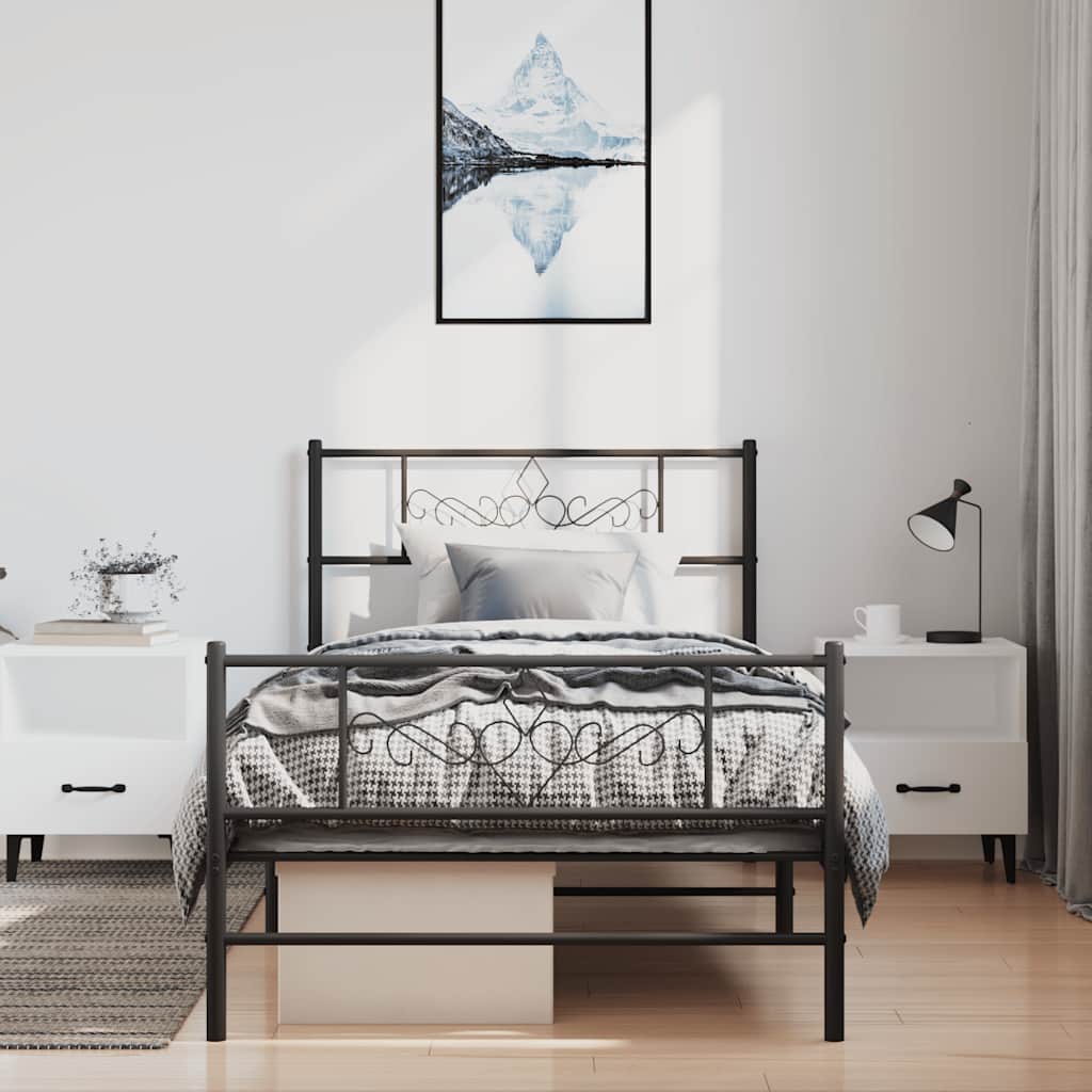 Estrutura de cama com cabeceira e pés 100x190 cm metal preto