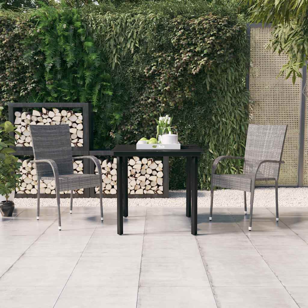 3 Pcs conjunto de jantar para jardim cinzento e preto