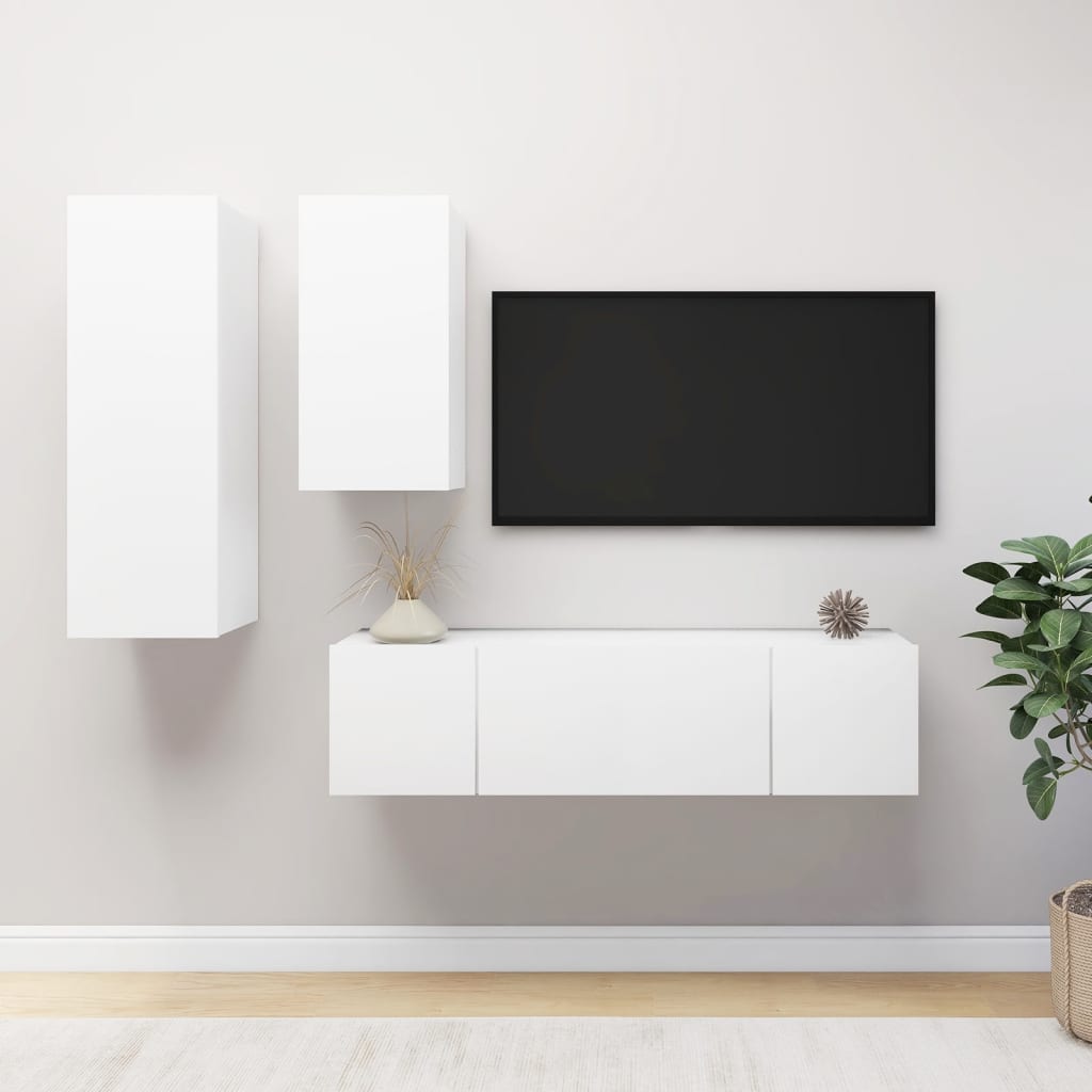 4 Pcs conjunto de móveis de TV derivados de madeira branco