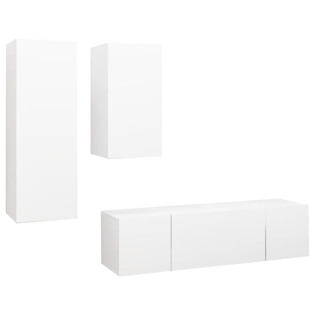4 Pcs conjunto de móveis de TV derivados de madeira branco