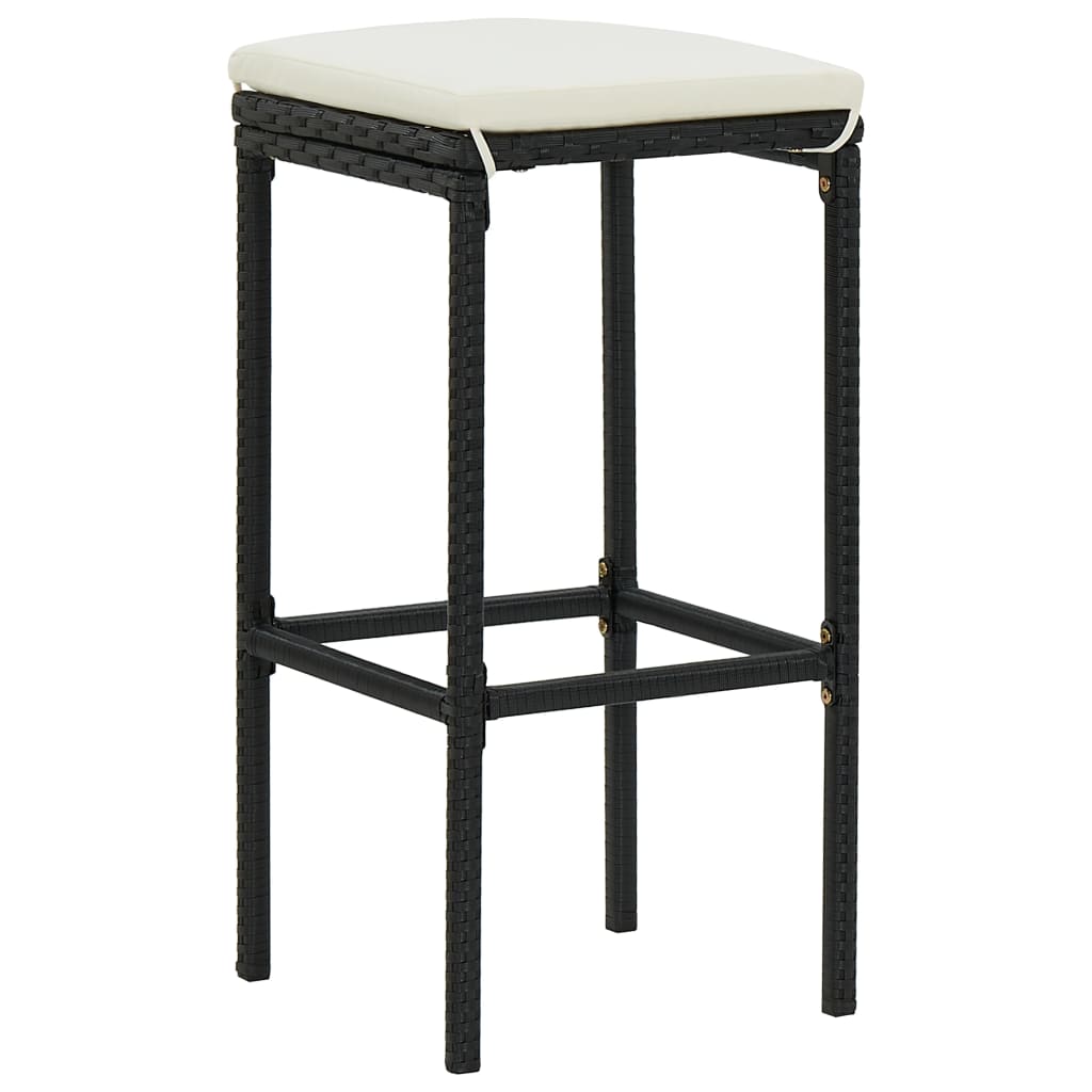 Bancos de bar com almofadões 3 pcs vime PE preto