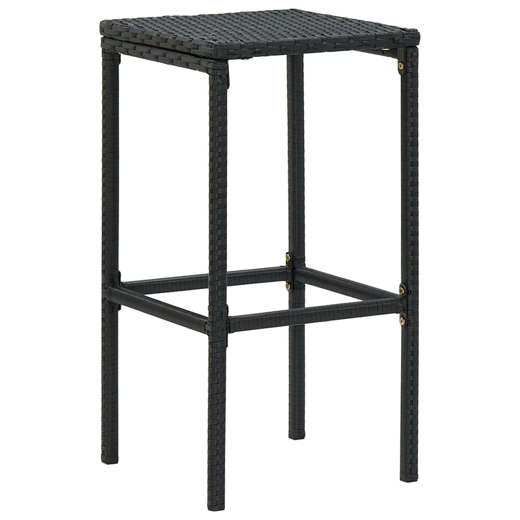 Bancos de bar com almofadões 3 pcs vime PE preto