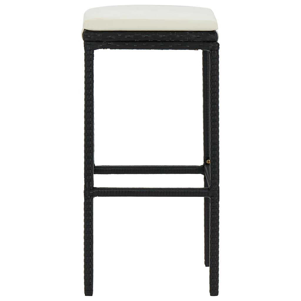Bancos de bar com almofadões 3 pcs vime PE preto