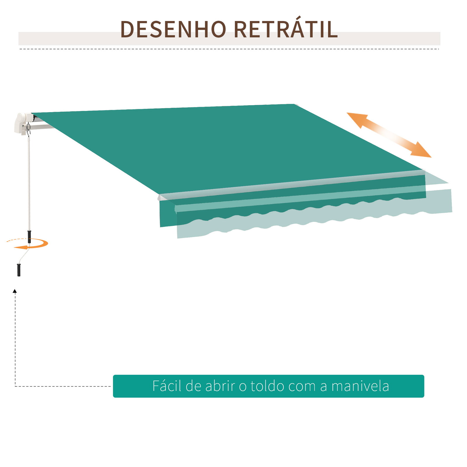 Toldo manual 395x245 cm toldo de varanda pátio com manivela de alumínio e tecido de poliéster 280 g/m² verde