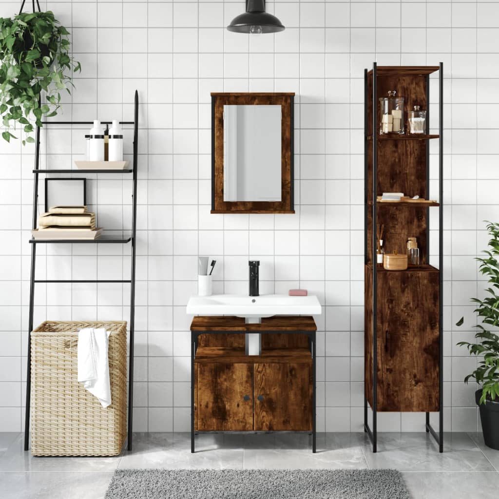 3 Pcs conjunto de móveis wc madeira processada carvalho fumado