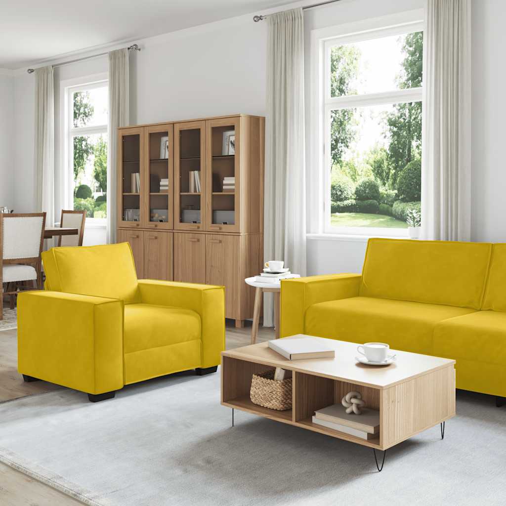 Conjunto de sofá de 3 peças com almofadas em veludo amarelo