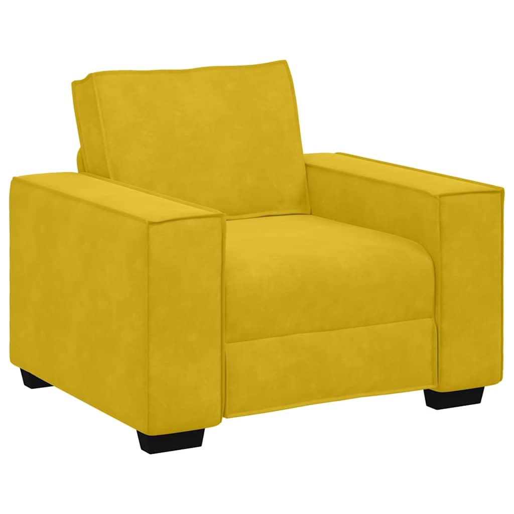 Conjunto de sofá de 3 peças com almofadas em veludo amarelo