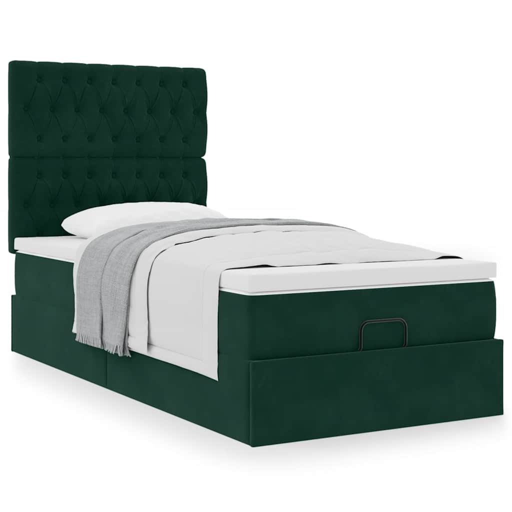 Estrutura de cama otomana com colchões verde escuro veludo