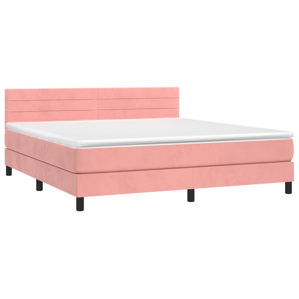Cama box spring c/ colchão/LED 160x200 cm veludo rosa
