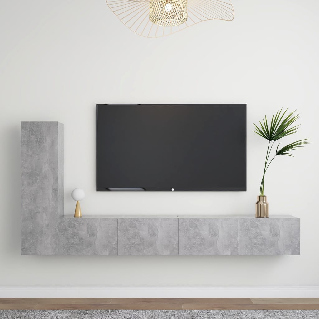3 Pcs conjunto móveis de TV derivados madeira cinzento cimento