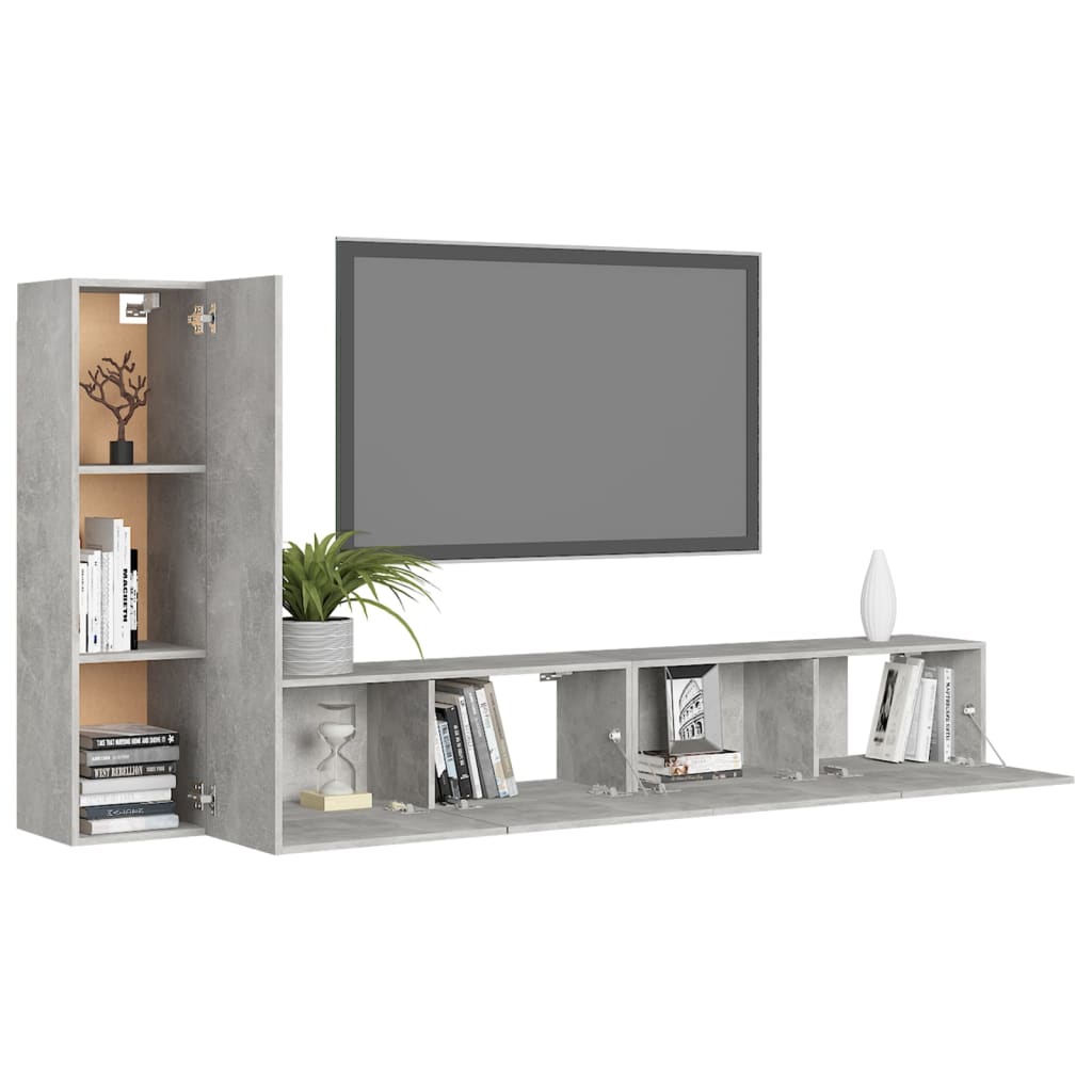 3 Pcs conjunto móveis de TV derivados madeira cinzento cimento