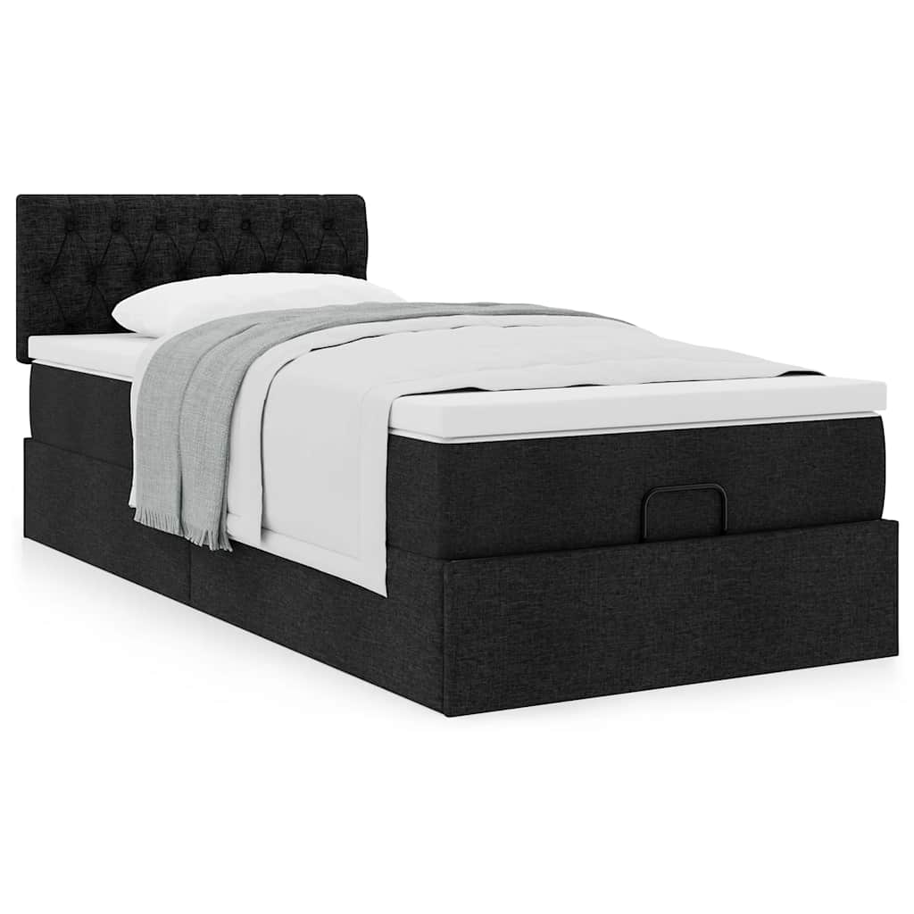 Estrutura de cama otomana com colchão preto 80x200cm tecido