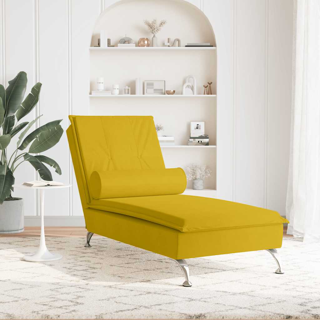 Chaise lounge de massagem com rolo veludo amarelo