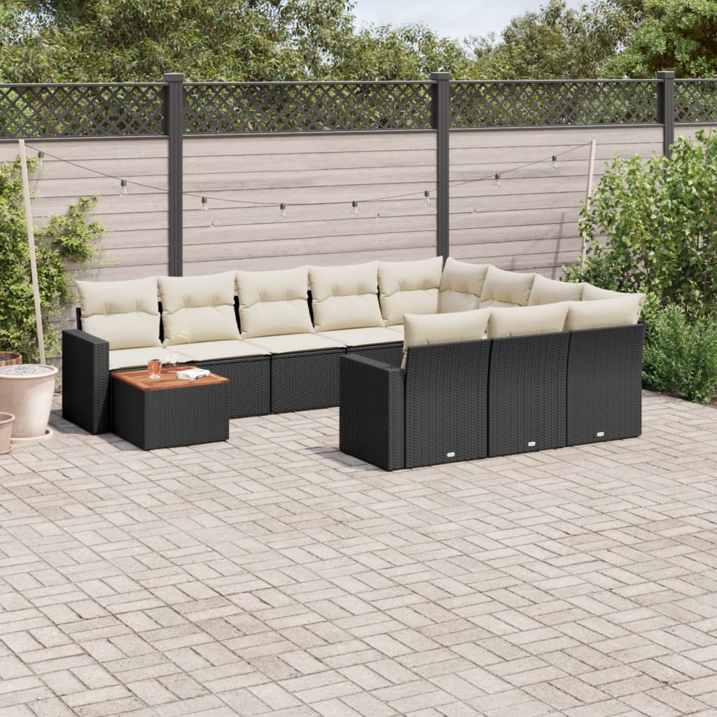 11 Pcs conjunto sofás de jardim c/ almofadões vime PE preto