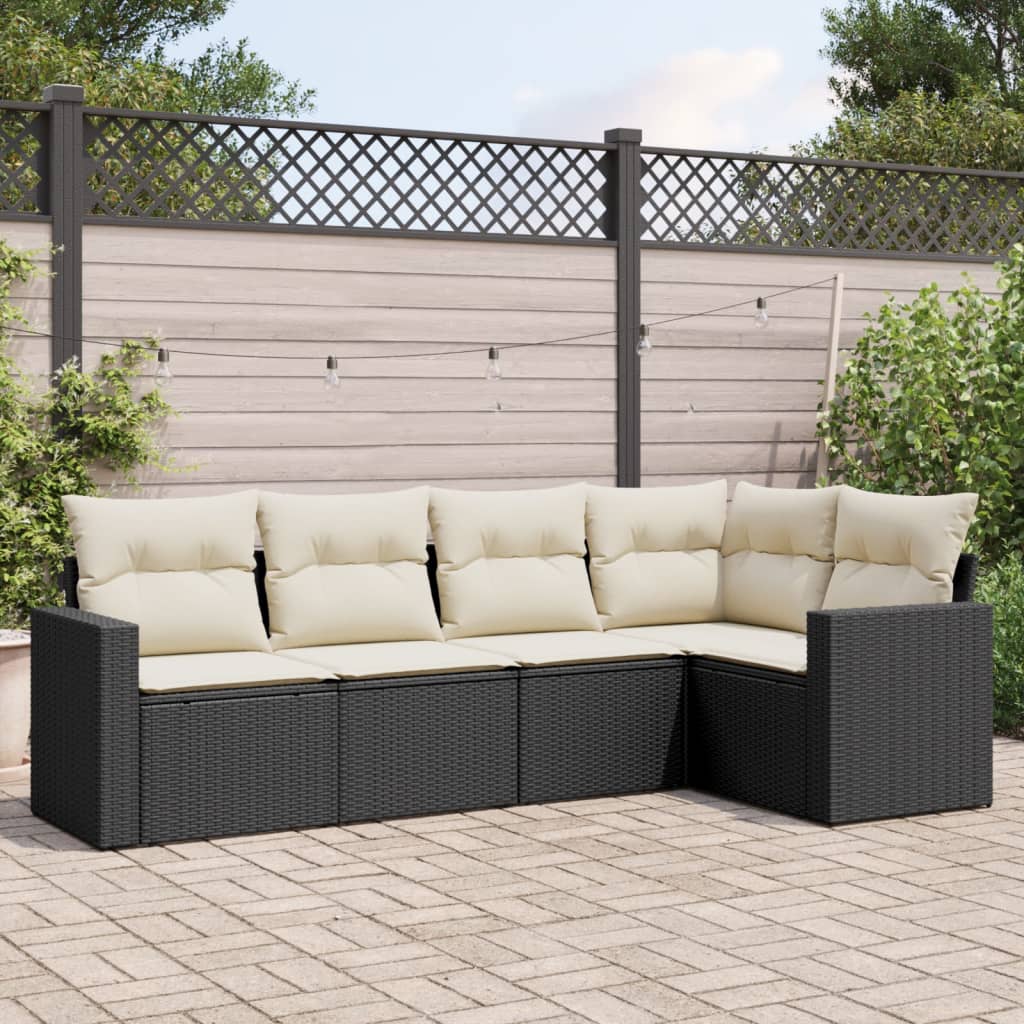 5 Pcs conjunto sofás de jardim com almofadões vime PE preto