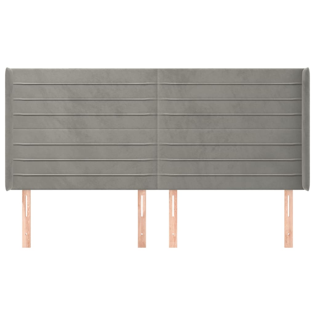 Cabeceira cama c/ abas veludo 183x16x118/128 cm cinzento-claro